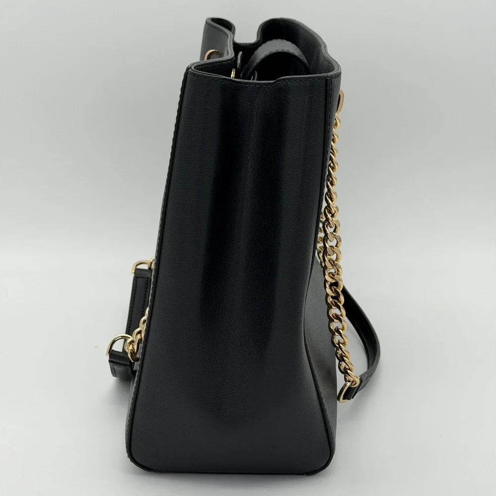 Michael Kors Ellis Large‎ Black Leather Gold Chain Shoulder Tote Bag Purse
